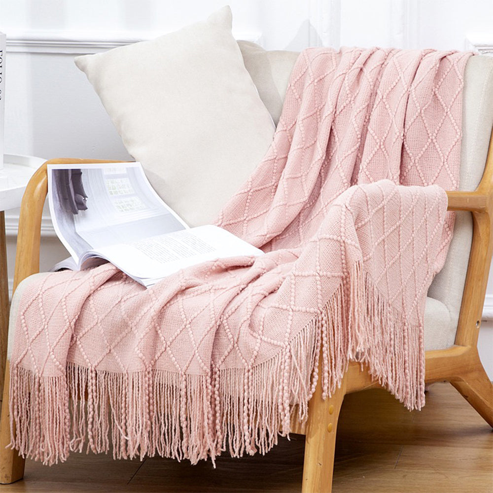 Knitted Throw Blanket With Tassels
