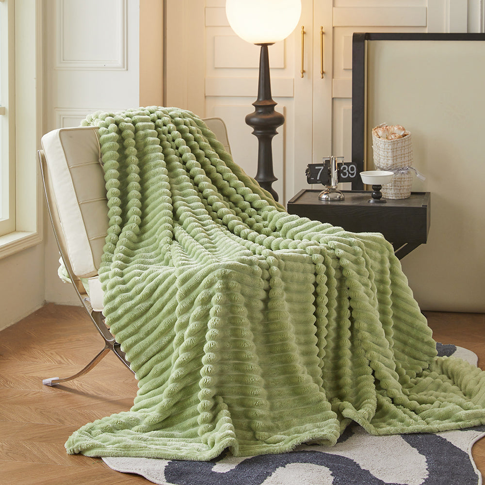 Warm fluffy striped blanket