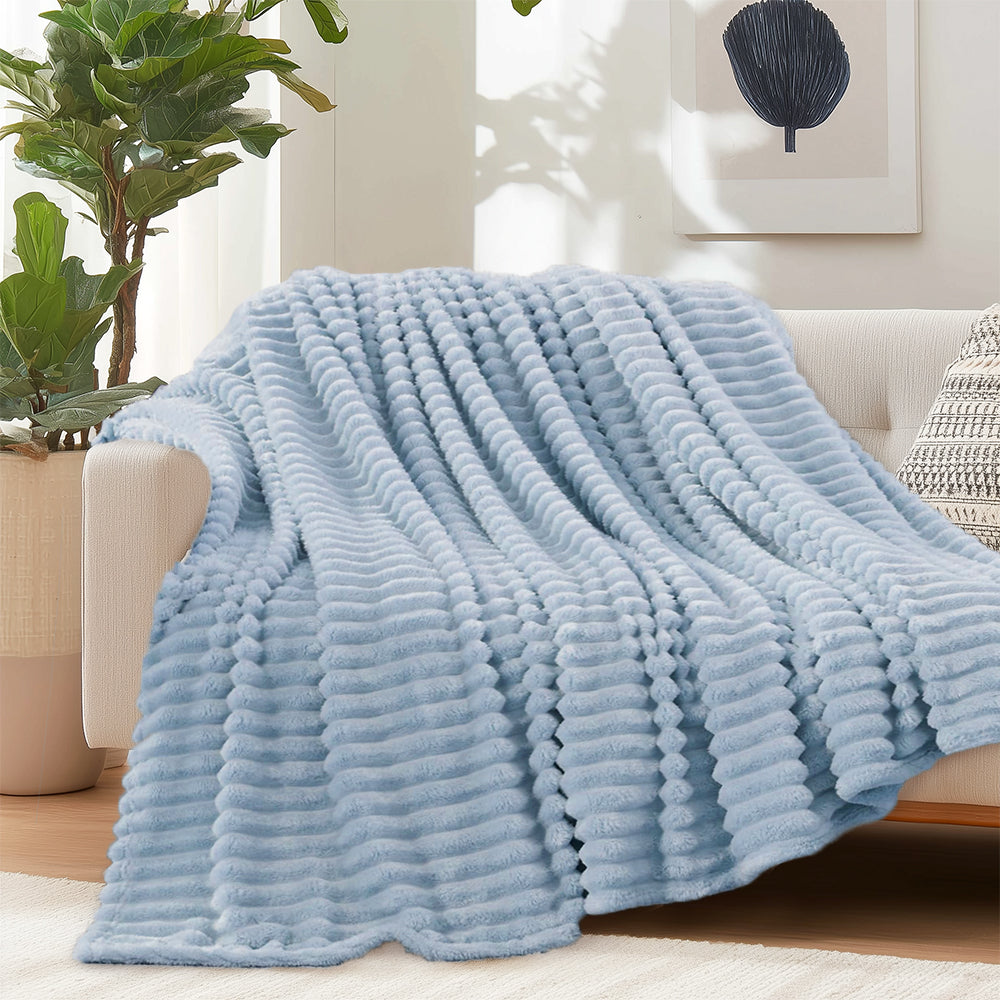 Warm fluffy striped blanket