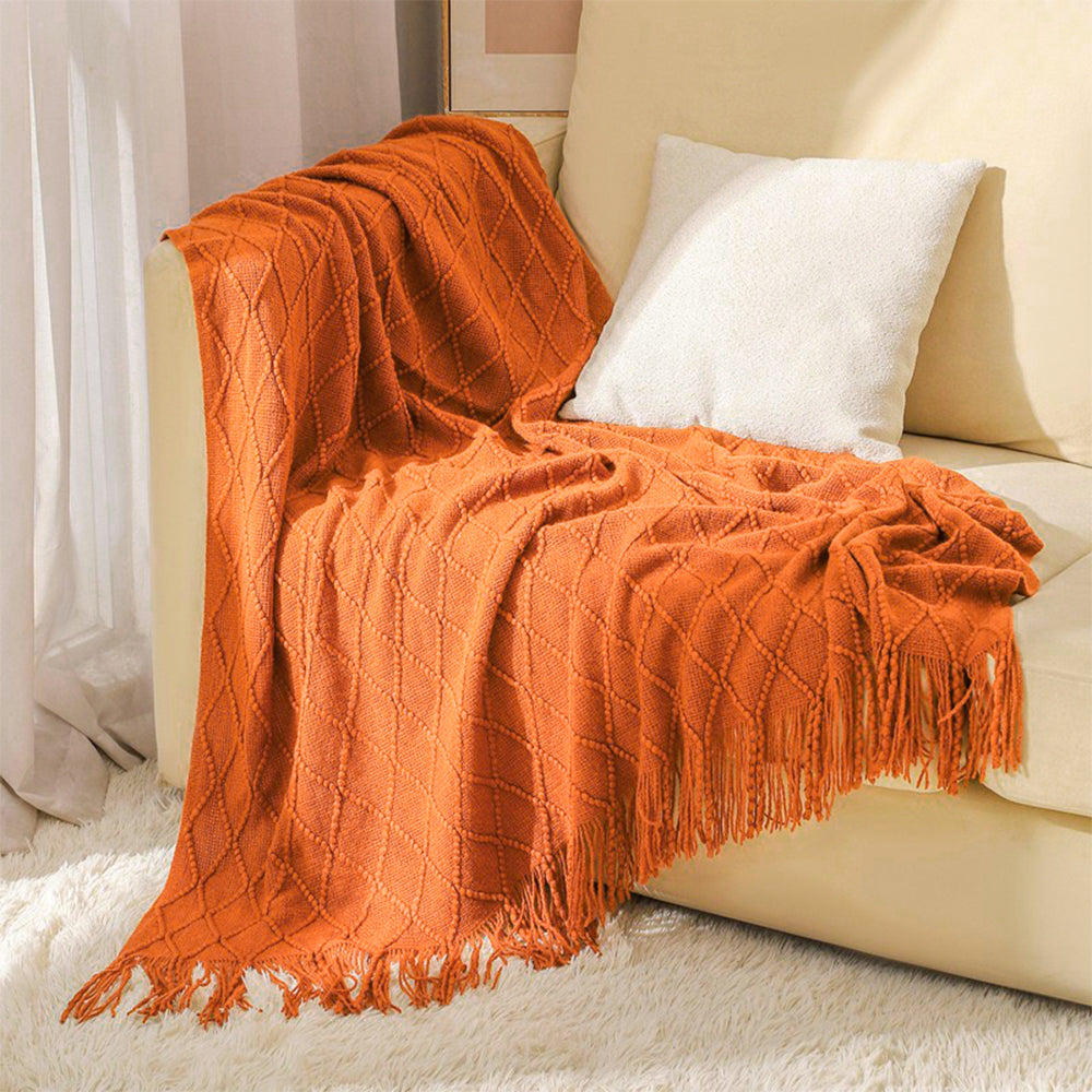 Knitted Throw Blanket With Tassels