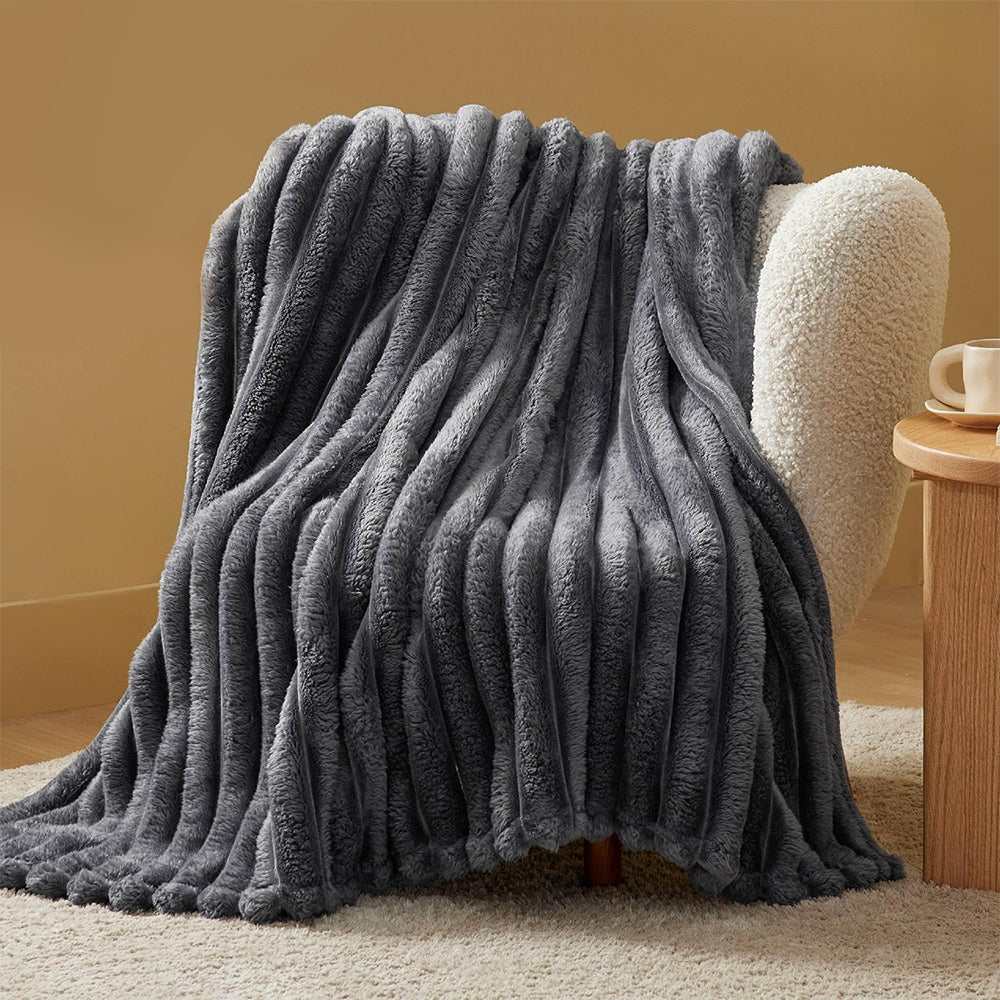 Warm fluffy striped blanket